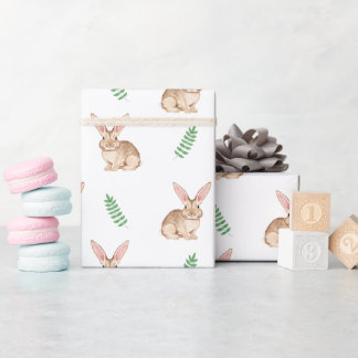 Cute Watercolor Bunny With Greenery Wrapping Paper