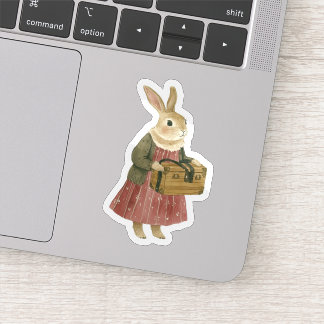 Cute Watercolor Bunny with Picnic Basket Sticker