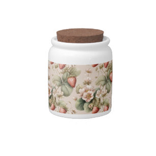 Cute Watercolor Bunny with Strawberries Candy Jar