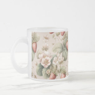 Cute Watercolor Bunny with Strawberries Frosted Glass Coffee Mug