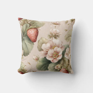 Cute Watercolor Bunny with Strawberries Throw Pillow