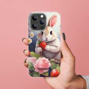 Cute Watercolor Bunny with Strawberry & Floral iPhone 11 Case