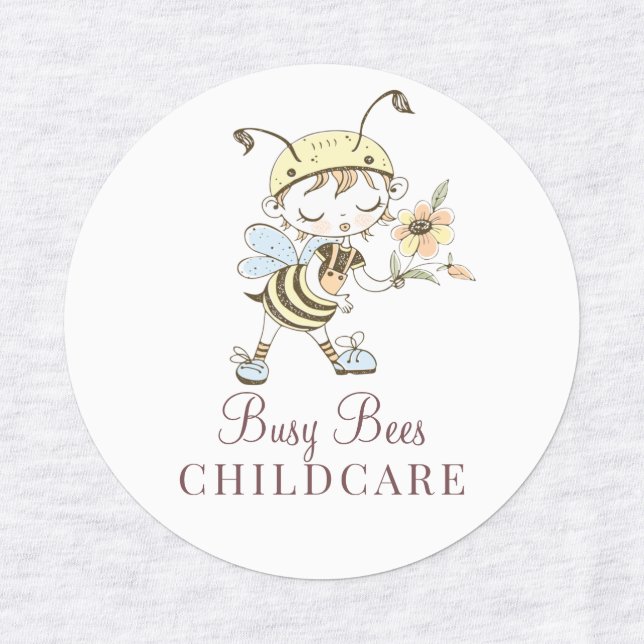 Cute Watercolor Busy Bee Character Childcare  Kids' Labels (Design 1)
