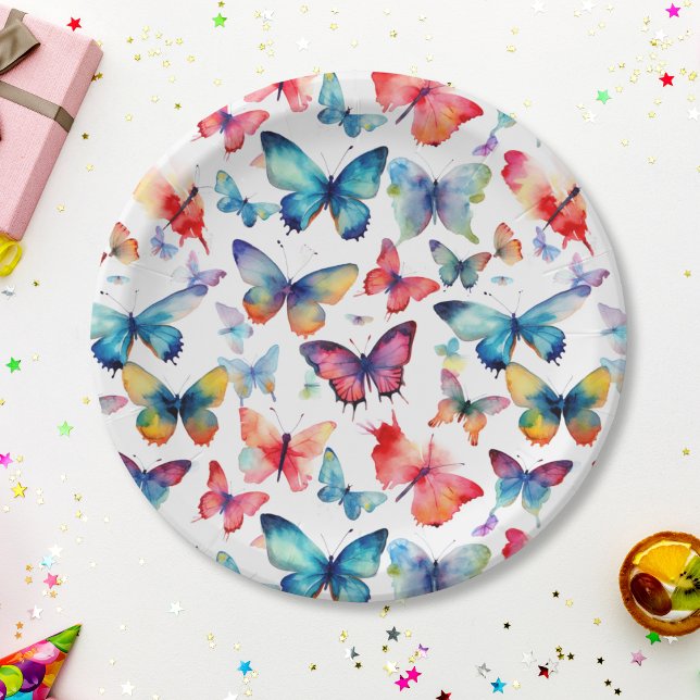 Cute Watercolor Butterflies Pattern Paper Plates (Creator Uploaded)