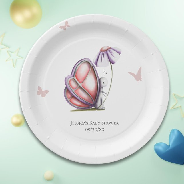 Cute Watercolor Butterfly Baby Shower Paper Plates (Creator Uploaded)