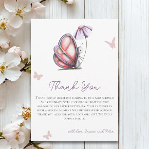 Cute Watercolor Butterfly Baby Shower Thank You Card