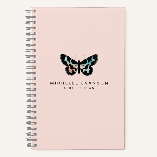 Cute Watercolor Butterfly Logo Blush Pink Notebook (Front)
