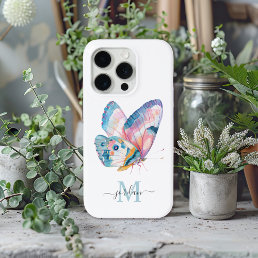 Cute Watercolor Butterfly with Your Monogram iPhone 15 Pro Case