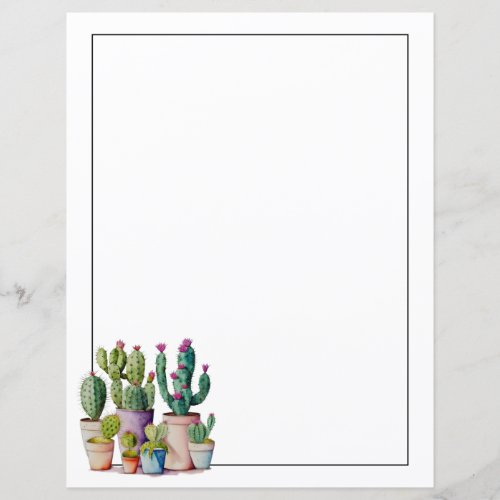 Cute watercolor cacti cactus succulents in pots