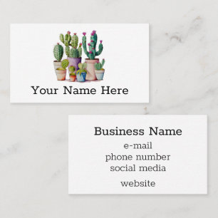 Cute watercolor cacti cactus succulents in pots business card