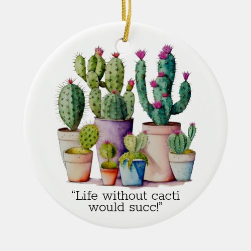 Cute watercolor cacti cactus succulents in pots ceramic ornament