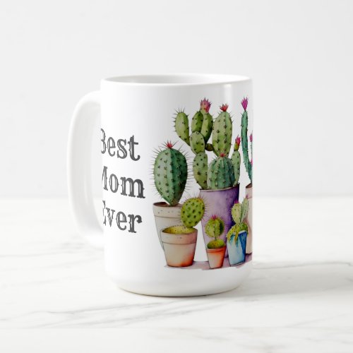 Cute watercolor cacti cactus succulents in pots  coffee mug