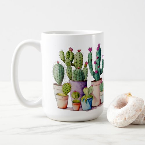 Cute watercolor cacti cactus succulents in pots coffee mug
