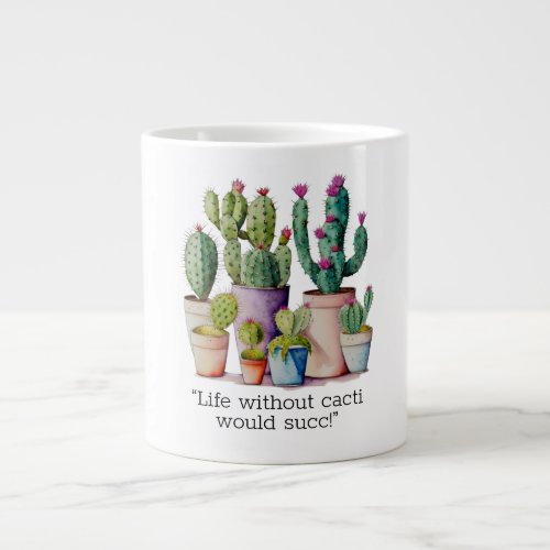 Cute watercolor cacti cactus succulents in pots giant coffee mug
