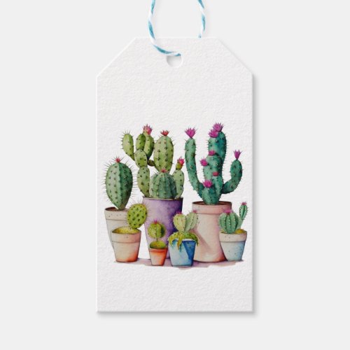 Cute watercolor cacti cactus succulents in pots gift tags