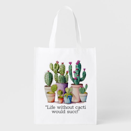 Cute watercolor cacti cactus succulents in pots grocery bag