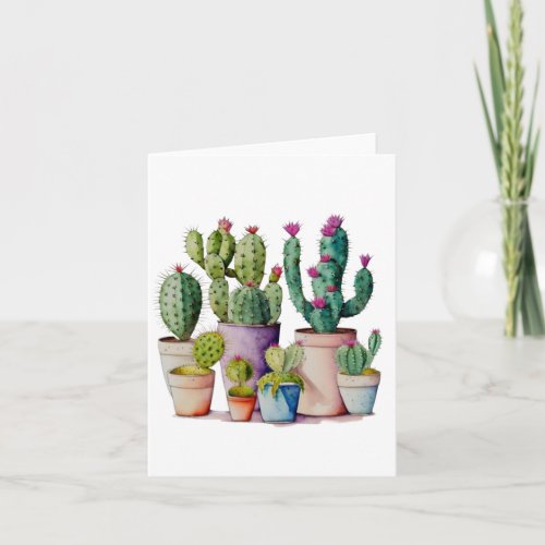 Cute watercolor cacti cactus succulents in pots invitation