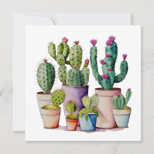 Cute watercolor cacti cactus succulents in pots invitation