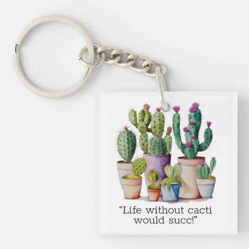 Cute watercolor cacti cactus succulents in pots keychain