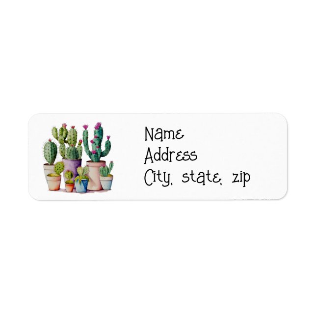 Cute watercolor cacti cactus succulents in pots label (Front)