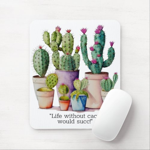 Cute watercolor cacti cactus succulents in pots mouse pad