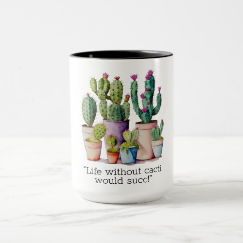 Cute watercolor cacti cactus succulents in pots mug