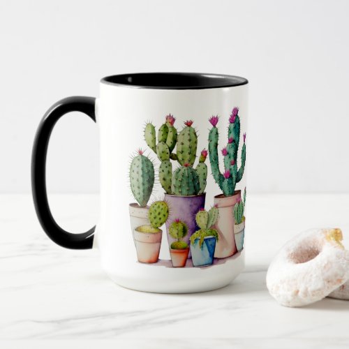 Cute watercolor cacti cactus succulents in pots mug