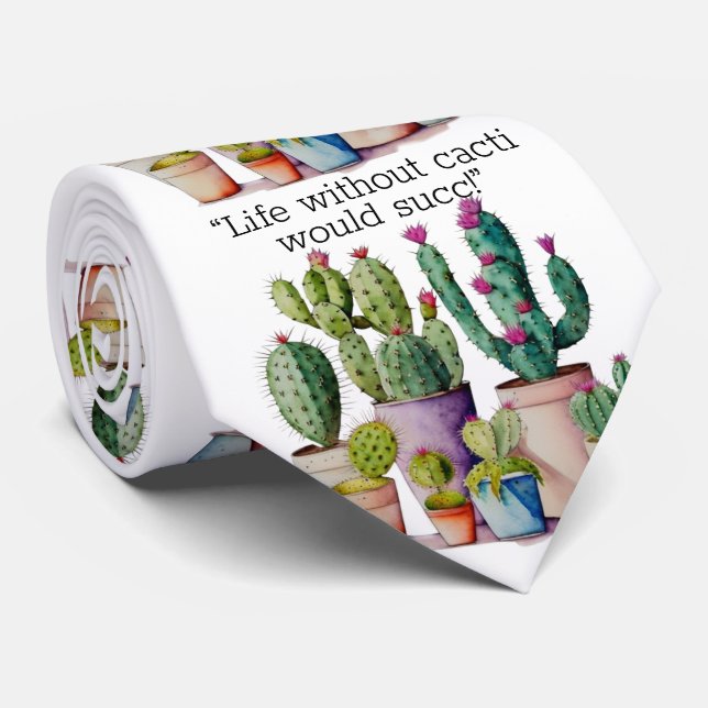 Cute watercolor cacti cactus succulents in pots neck tie (Rolled)