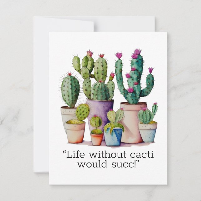 Cute watercolor cacti cactus succulents in pots note card (Front)