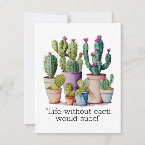 Cute watercolor cacti cactus succulents in pots note card