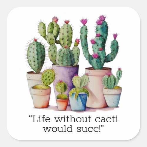 Cute watercolor cacti cactus succulents in pots square sticker