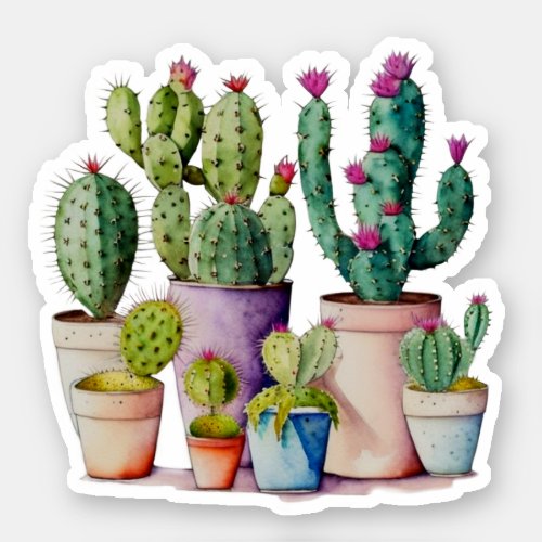 Cute watercolor cacti cactus succulents in pots sticker