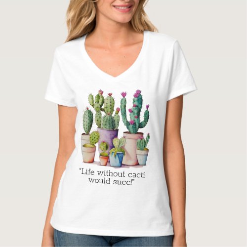 Cute watercolor cacti cactus succulents in pots T_Shirt