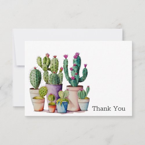 Cute watercolor cacti cactus succulents in pots thank you card