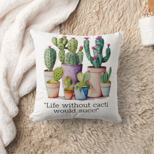 Cute watercolor cacti cactus succulents in pots throw pillow