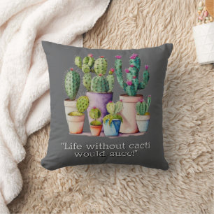 Cute watercolor cacti cactus succulents in pots throw pillow