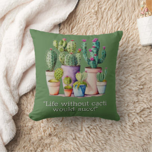 Cute watercolor cacti cactus succulents in pots throw pillow