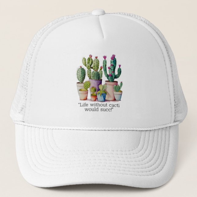 Cute watercolor cacti cactus succulents in pots trucker hat (Front)