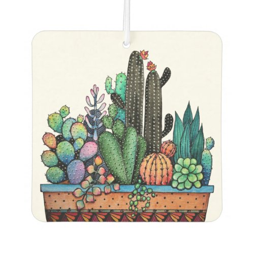 Cute Watercolor Cactus Garden In Pot Air Freshener