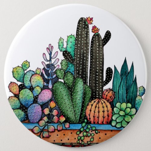 Cute Watercolor Cactus Garden In Pot Button