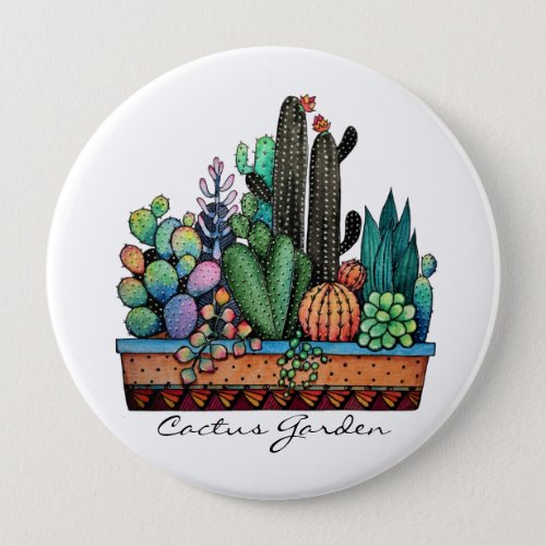 Cute Watercolor Cactus Garden In Pot Button