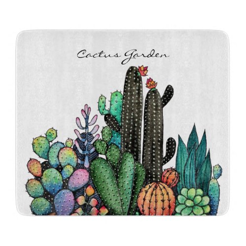 Cute Watercolor Cactus Garden In Pot Cutting Board