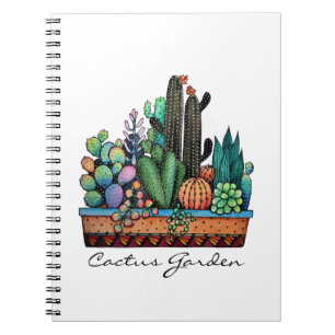 Cute Watercolor Cactus Garden In Pot Notebook