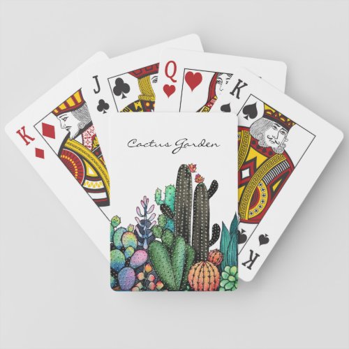 Cute Watercolor Cactus Garden In Pot Playing Cards