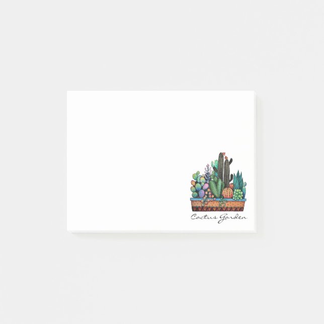 Cute Watercolor Cactus Garden In Pot Post-it Notes (Front)