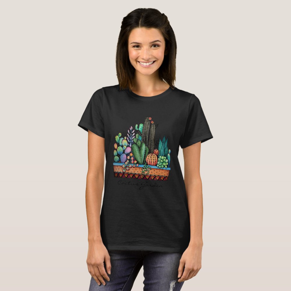 Discover Cute Watercolor Cactus Garden In Pot T-Shirt