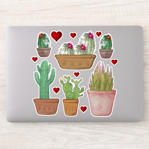 Cute Watercolor Cactus in Clay Pots Vinyl Sticker