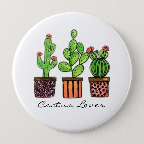 Cute Watercolor Cactus In Pots Button