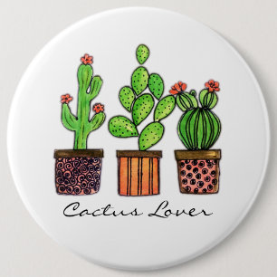 Cute Watercolor Cactus In Pots Button