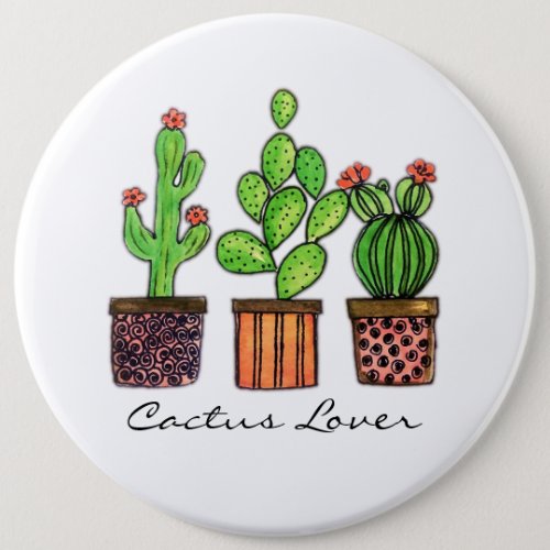 Cute Watercolor Cactus In Pots Button